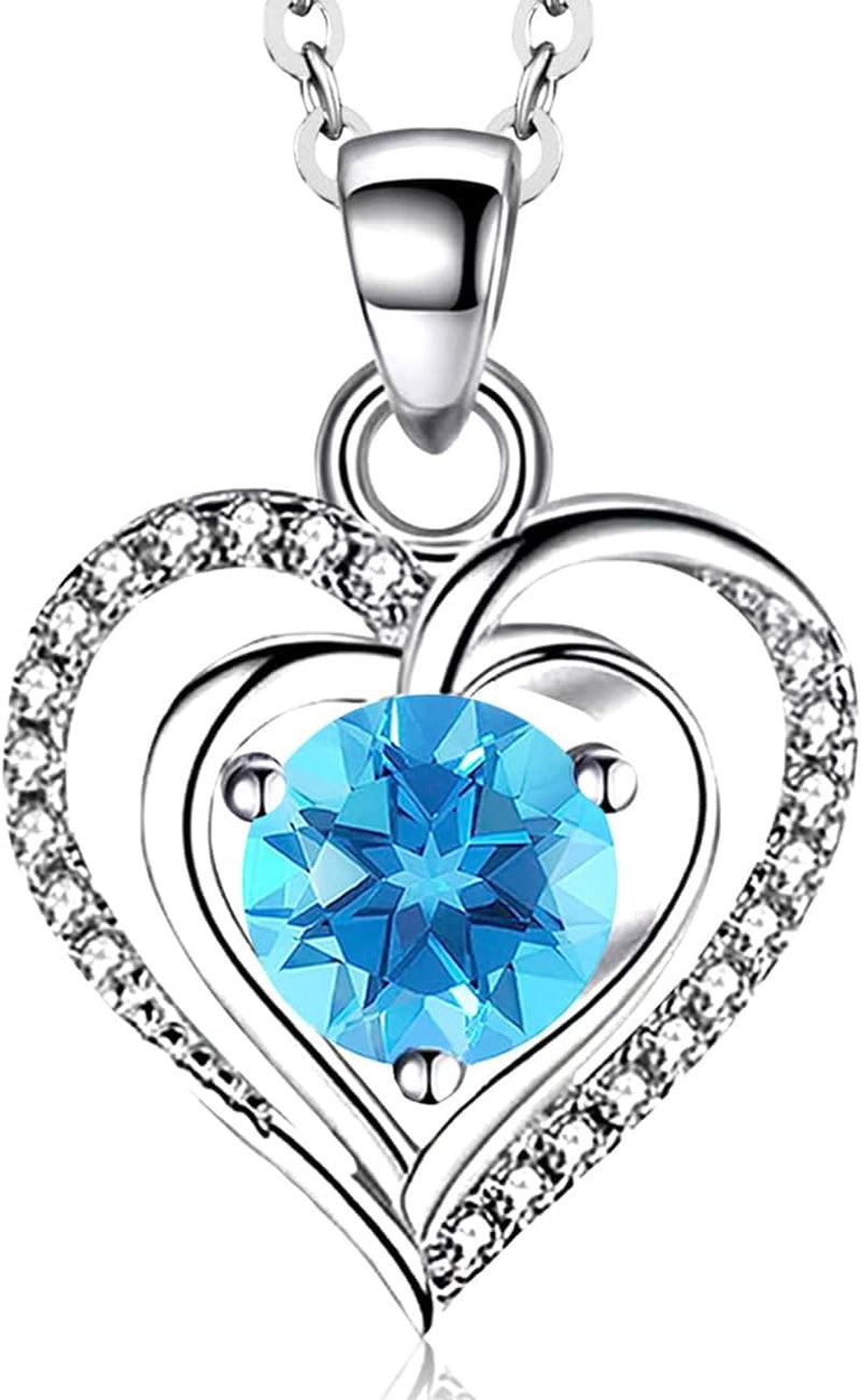 Heart Birthstone Pendant Necklace for Women 925 Sterling Silver Zirconia Necklaces Valentine'S Day Anniversary Birthday Mothers Day Jewelry Gifts for Her Mother Wife