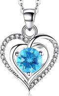 Heart Birthstone Pendant Necklace for Women 925 Sterling Silver Zirconia Necklaces Valentine'S Day Anniversary Birthday Mothers Day Jewelry Gifts for Her Mother Wife