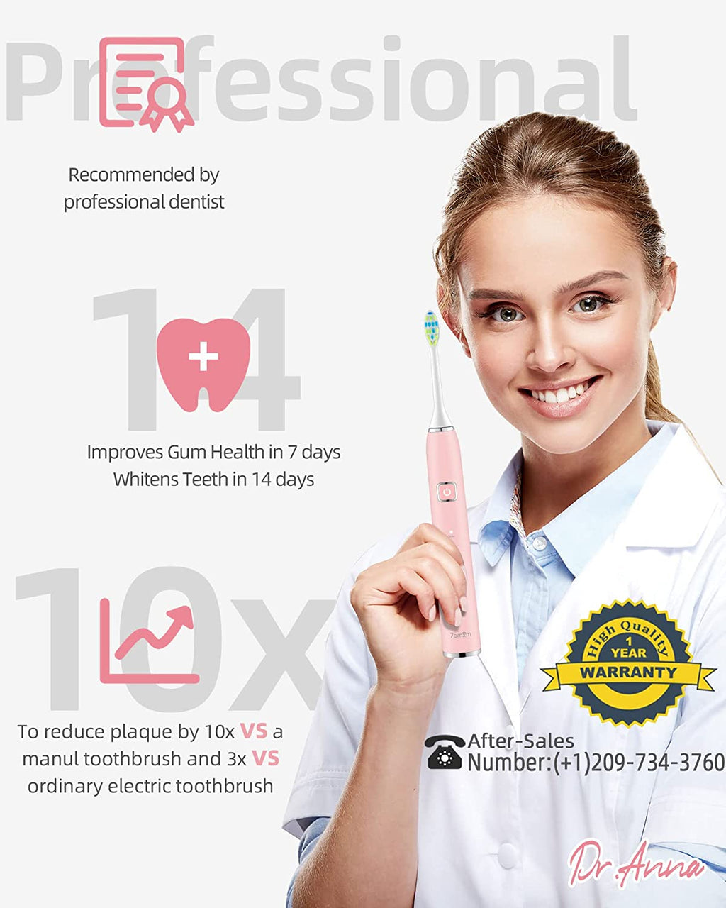 Sonic Electric Toothbrush with 6 Brush Heads for Adults and Kids, One Charge for 90 Days, Wireless Fast Charge, 5 Modes with 2 Minutes Built in Smart Timer, Electric Toothbrushes(Pink)
