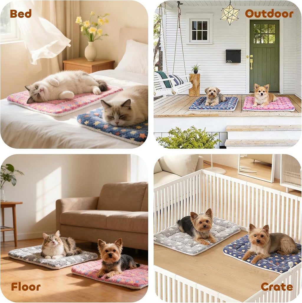 Dog Bed Crate Pad Ultra Soft Pet Bed with Cute Star Print Washable Crate Mat for Large Medium Small Dogs Reversible Fleece Dog Crate Kennel Mat Cat Bed Liner 29 X 21 Inch Pink