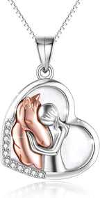 Horse Pendant Necklace Jewelry 925 Sterling Silver Women Embrace Horse Gift for Women