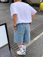 Baggy Jean Shorts Men, Y2K Jorts Cargo Ripped Elastic Waist, Mens Denim Shorts Comfy Casual Streetwear Summer