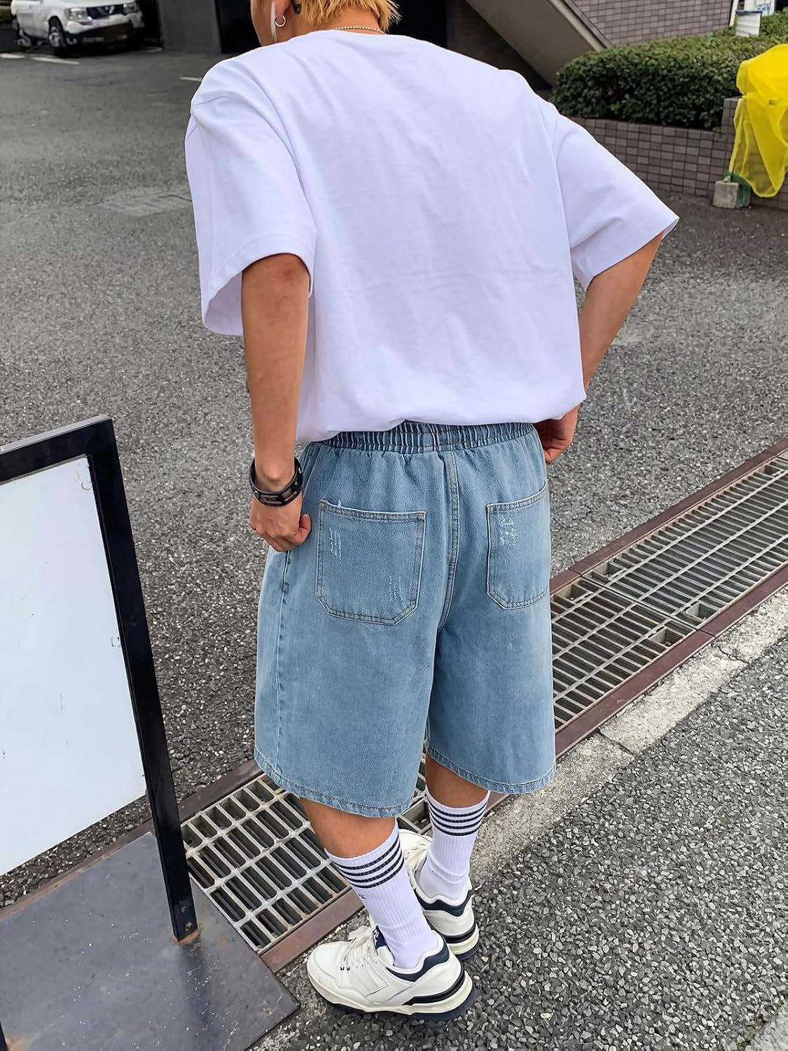 Baggy Jean Shorts Men, Y2K Jorts Cargo Ripped Elastic Waist, Mens Denim Shorts Comfy Casual Streetwear Summer