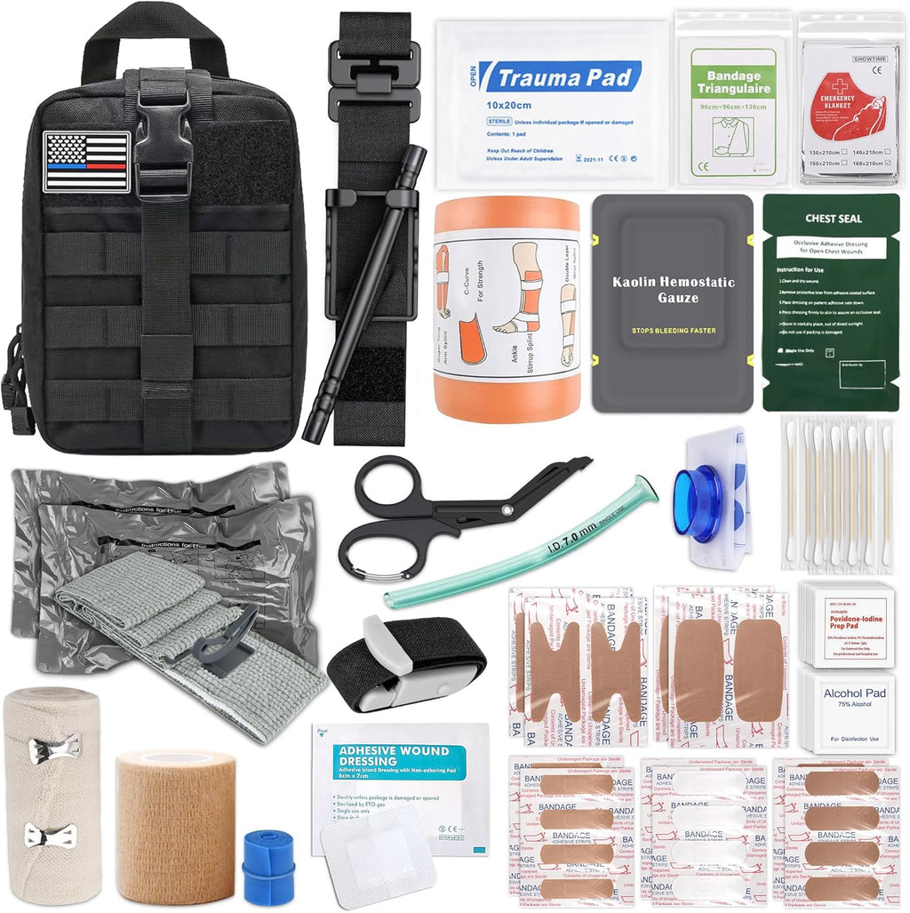 IFAK Trauma Kit with QEN Tourniquet, 6-Inch Israeli Bandage, Splint, Tactical First Aid Kit for Car, Camping, Hiking and Travel with Molle Bag (78 Piece)