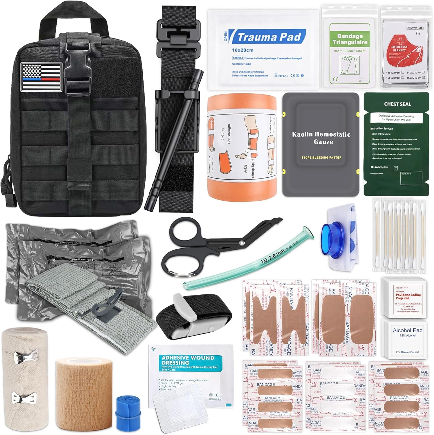 IFAK Trauma Kit with QEN Tourniquet, 6-Inch Israeli Bandage, Splint, Tactical First Aid Kit for Car, Camping, Hiking and Travel with Molle Bag (78 Piece)