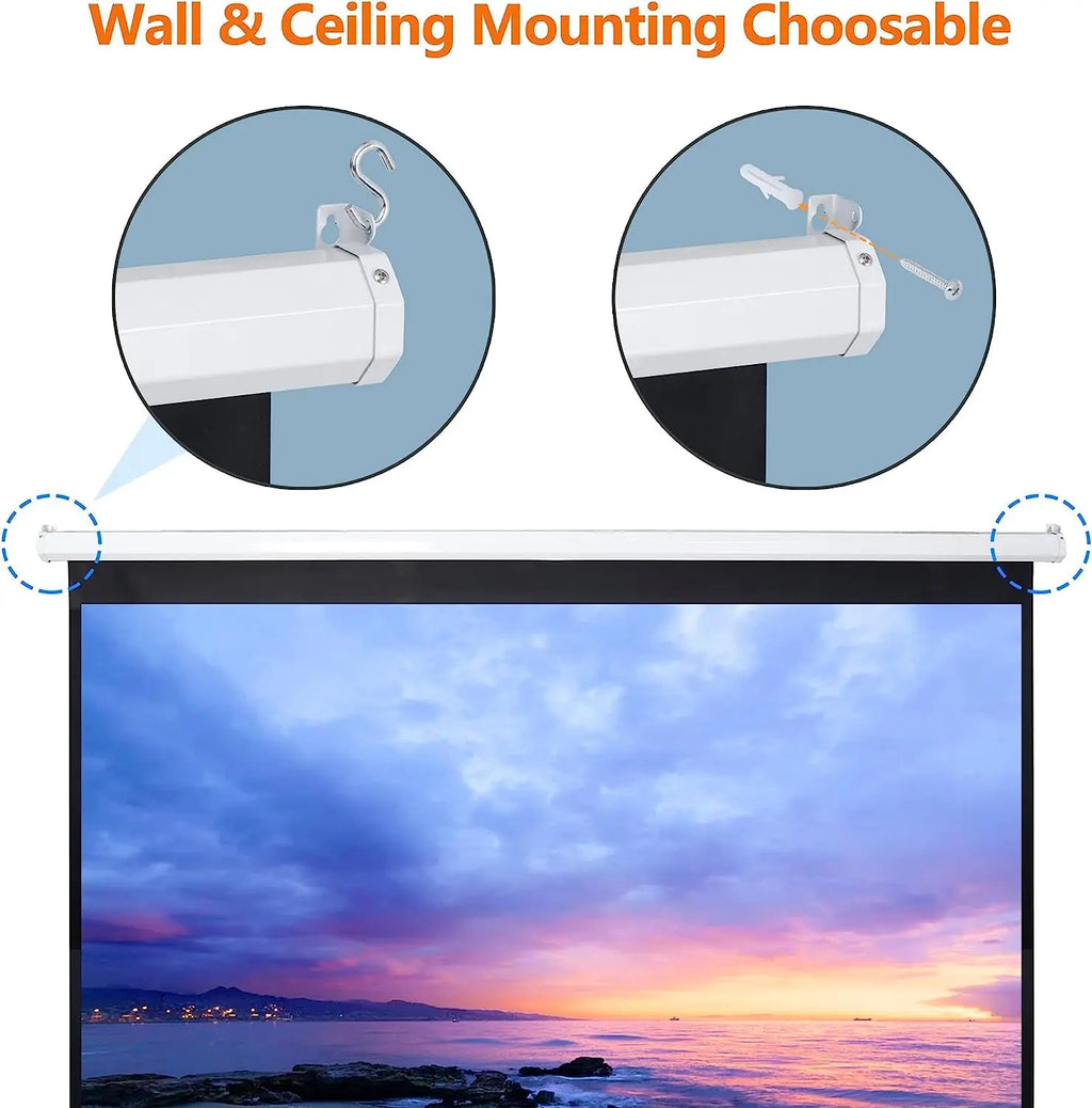 100'' 16:10 HD Projection Screen Foldable Anti-Crease Portable Projector Movie Screen Manual Pull down for Home Theater Presentation Education Outdoor Indoor Public Display, White