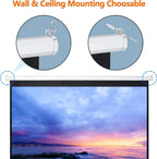100'' 16:10 HD Projection Screen Foldable Anti-Crease Portable Projector Movie Screen Manual Pull down for Home Theater Presentation Education Outdoor Indoor Public Display, White