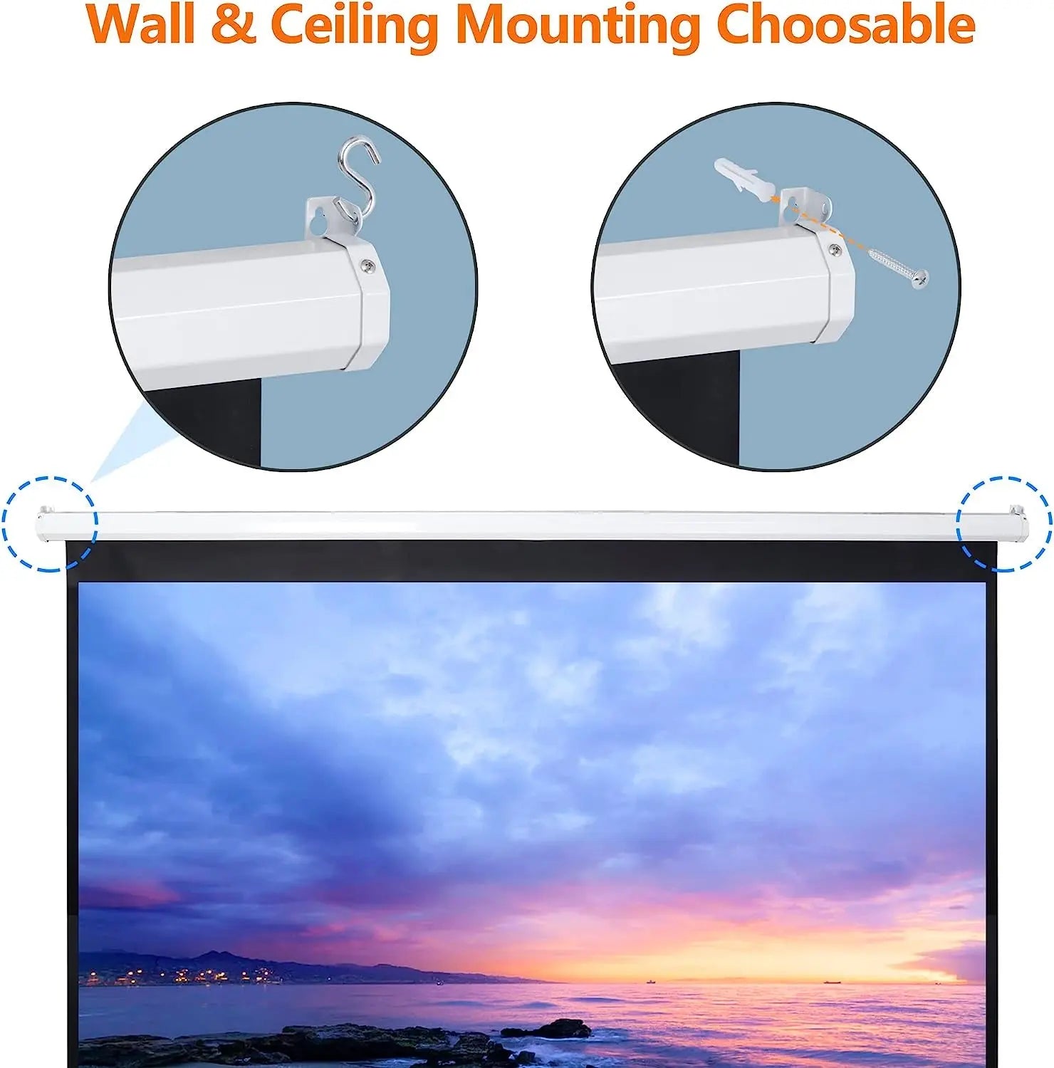 100'' 16:10 HD Projection Screen Foldable Anti-Crease Portable Projector Movie Screen Manual Pull down for Home Theater Presentation Education Outdoor Indoor Public Display, White