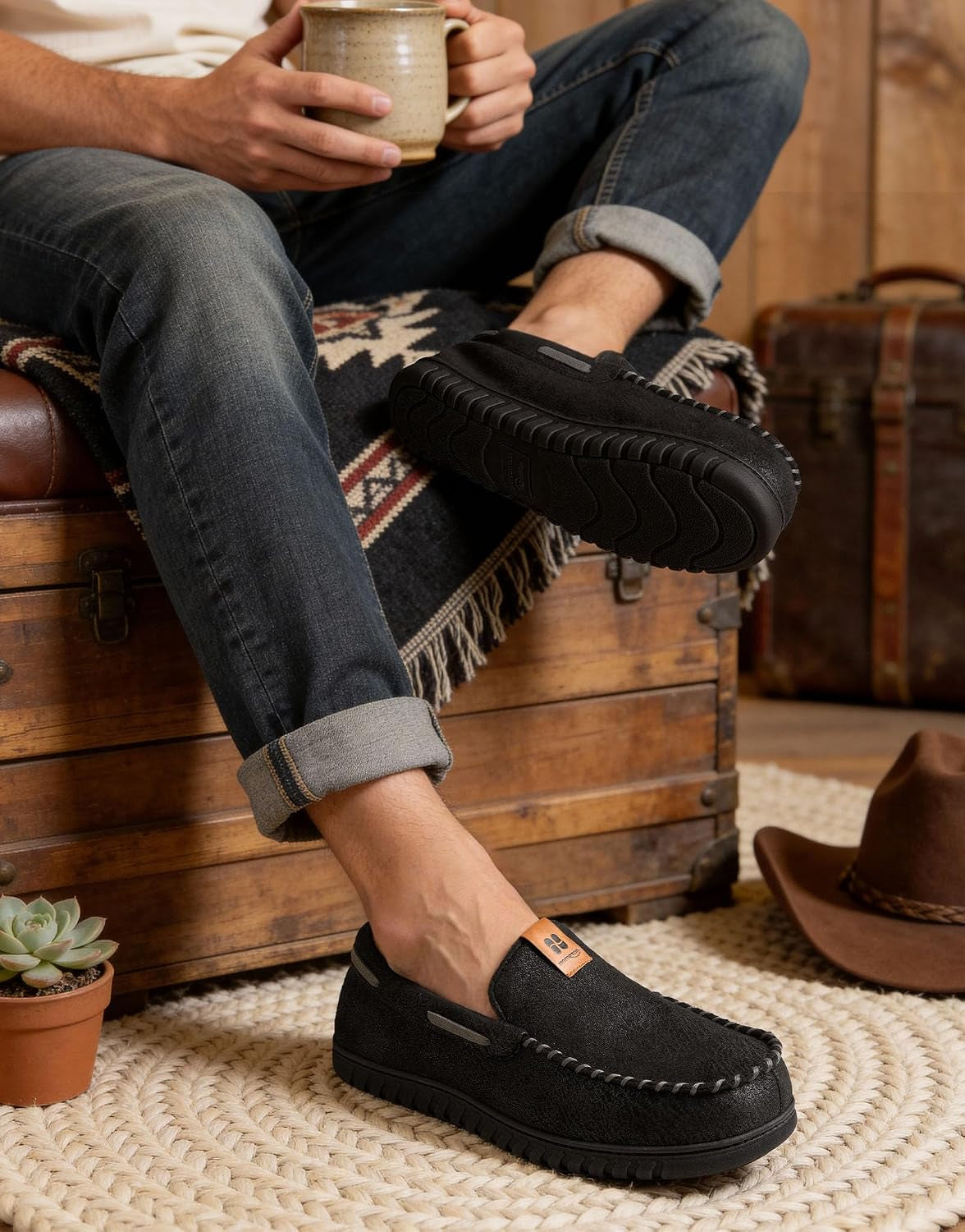 Men'S Suede Memory Foam Moccasin Slippers Warm Lining House Shoes | Gifts,Non-Slip,Breathable,Indoor and Outdoor,Lightweight,Supportive,Chic Bow Detail