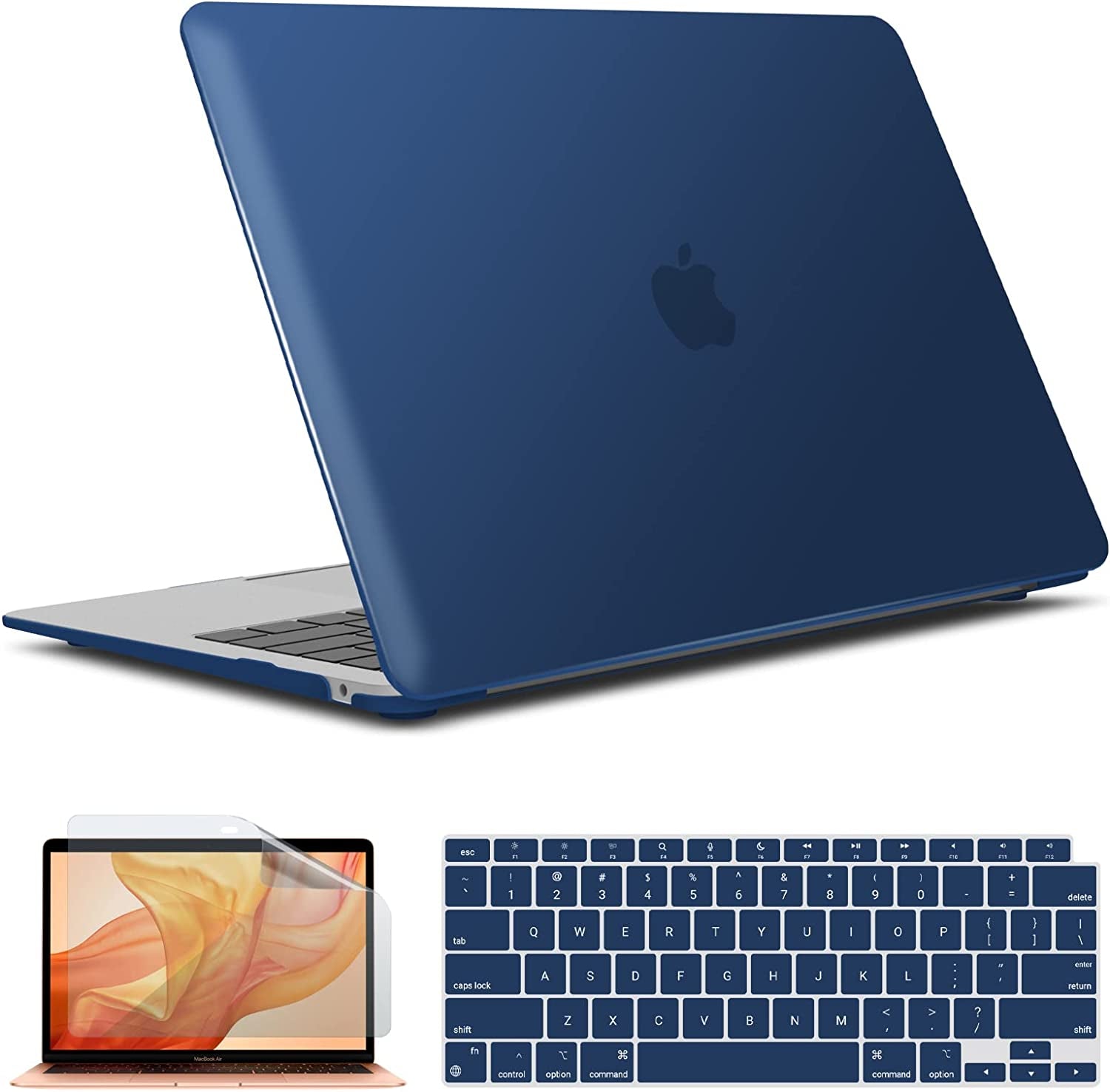 Compatible with New Macbook Air 13 Inch Case 2022 2021 2020 M1 A2337 A2179 A1932, Hard Shell Case&Keyboard Cover&Screen Film for Mac Air 13 with Touch ID (2018-2022), Navy Blue, AT13NVBL+2