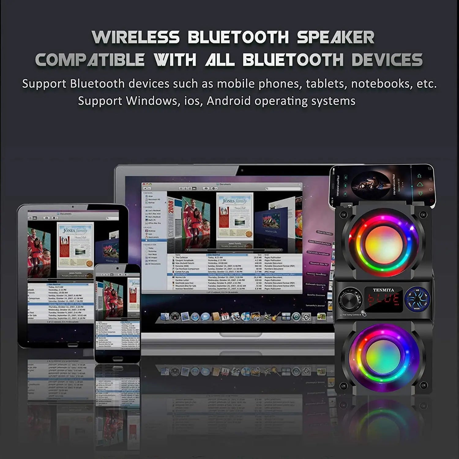 Bluetooth Speaker, 40W (60W Peak) Portable Wireless Speaker with Colorful Lights, Double Subwoofer Heavy Bass, FM Radio, MP3 Player, Loud Stereo Speaker for Home Outdoor Party Camping