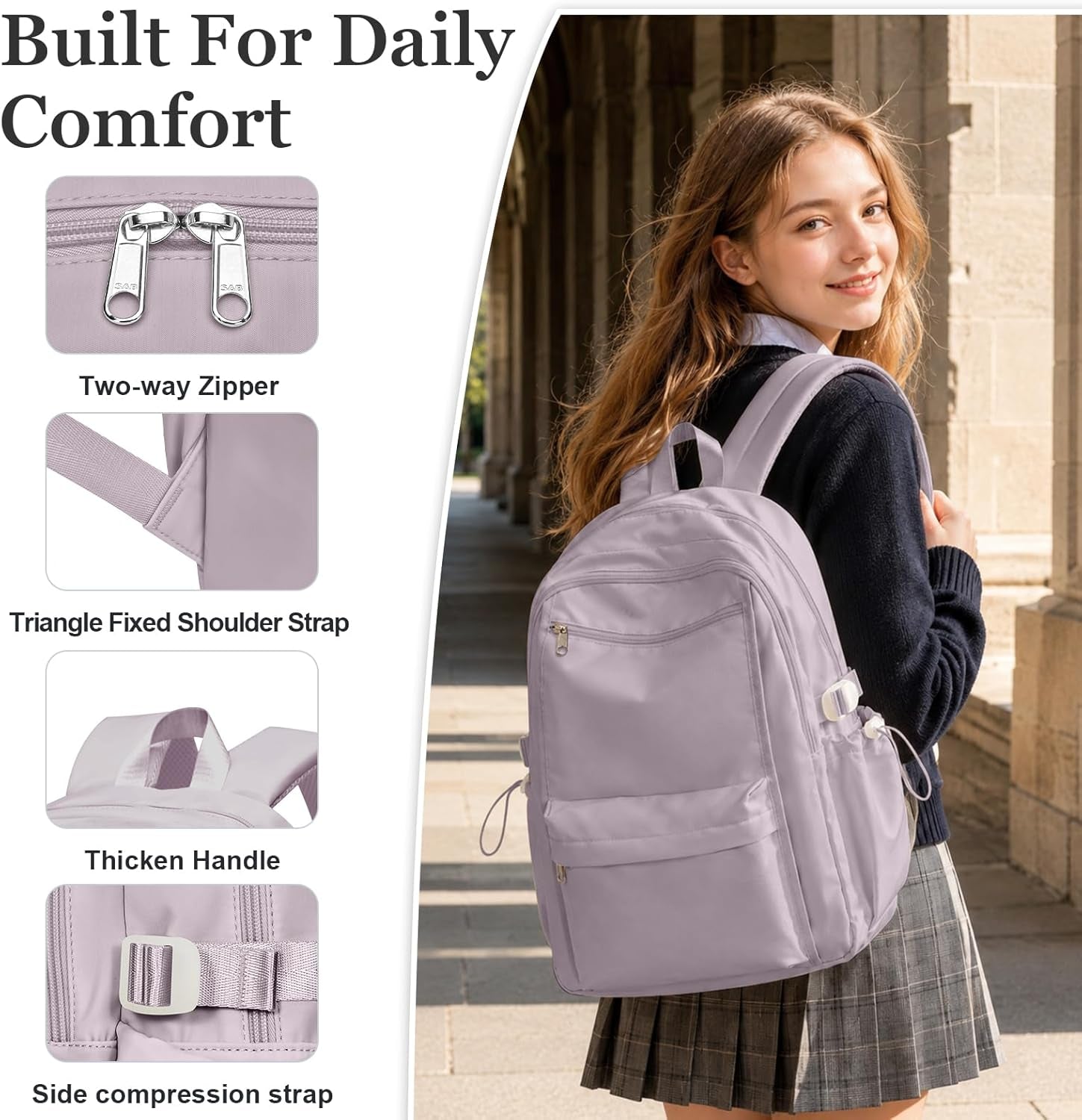 School Backpack for Teen Girls Lightweight College Backpack Women Travel Backpacks Waterproof High School Bookbag for Men Classic Casual Daypacks(Purple)