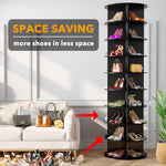 9 Tier Rotating Shoe Rack Tower, Spinning Shoe Display Lazy Susan, Revolving 360 Shoe Rack Storage round Carousel, Vertical Handbag Rotate Shoes Closet Organization (9-Tier Black)