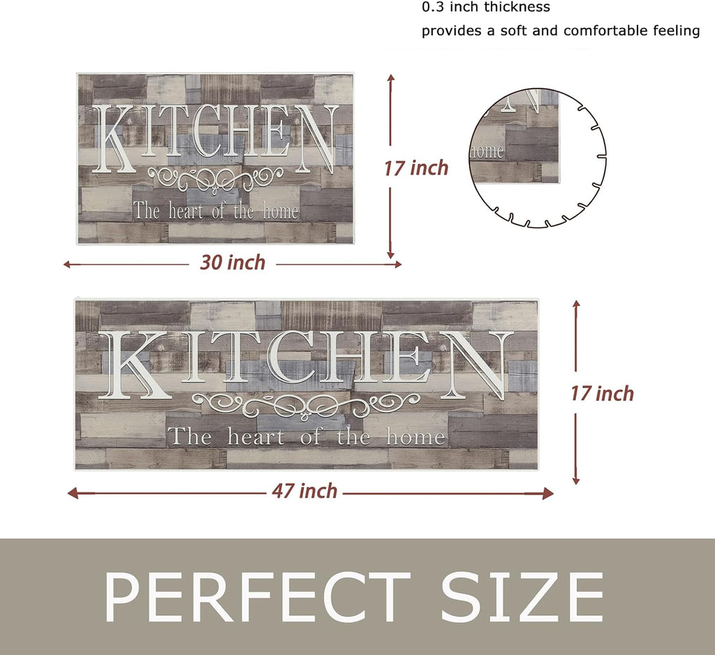 Farmhouse Kitchen Mat Sets 2 Piece,Anti-Fatigue Kitchen Mats for Floor Kitchen Rugs Non Slip Washable Kitchen Runner for Kitchen,Sink,Laundry 17"X47"+17"X30" (Kitchen)