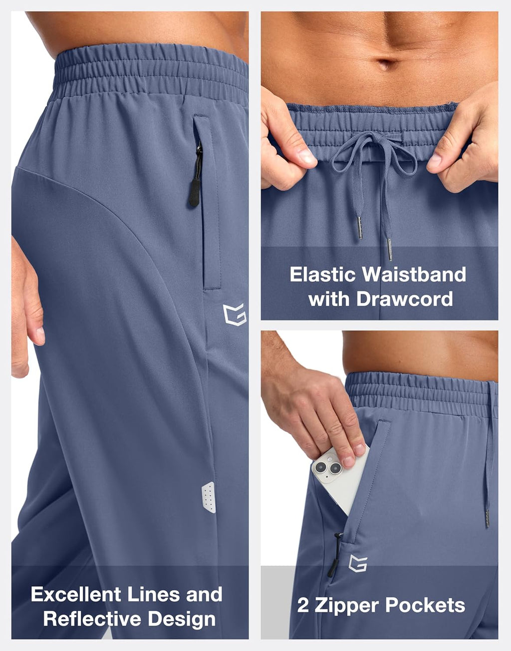 Men'S Joggers with Zipper Pockets Lightweight Athletic Workout Pants Quick Dry Sweatpants for Men Running Hiking