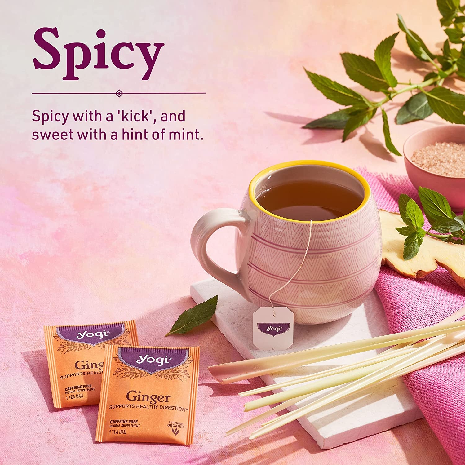 Tea Ginger Tea - 16 Tea Bags per Pack (4 Packs) - Organic Ginger Tea Bags - Digestive Support Tea - Includes Ginger Root, Lemongrass, Licorice Root, Peppermint Leaf & Black Pepper