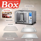 Air Fryer French Door Toaster Oven - 6-Slice Capacity, LED Display with 14 Cooking Presets, Stainless Steel
