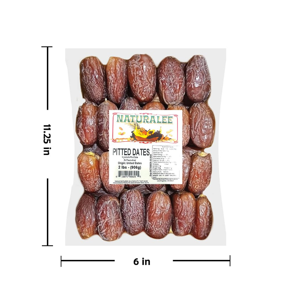 Dried Dates 2 Lb - Pitted - No Added Sugar, No Preservatives - Gluten Free, Vegan, High Fiber Snack