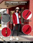 Women'S Waterproof Ski Jacket Fleece Lined Snow Jackets Winter Coat | 10,000Mm Waterproof Snowboard Jacket, Breathable 5000G, 4 Pockets, Windproof Hooded Insulated for Skiing, Hiking, Commute