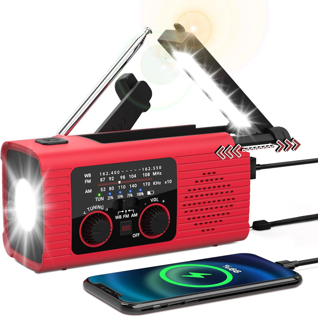 Emergency Weather Radio, 4000Mah NOAA Weather Radio Solar Charging | Hand Crank Radio & USB Charged, Radios Portable Am Fm with LED Flashlight, Reading Lamp, SOS Alarm for Emergency Situation