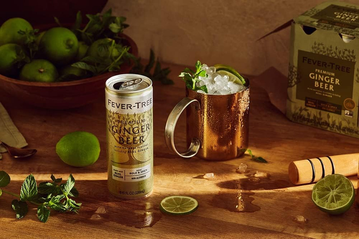 Fever Tree Ginger Beer - Premium Quality Mixer - Refreshing Beverage for Cocktails & Mocktails. Naturally Sourced Ingredients, No Artificial Sweeteners or Colors - 250 ML Cans - Pack of 24