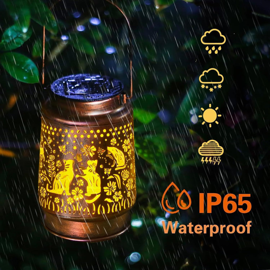 Cat Lover Gifts for Mom Women Gift Cat Solar Lantern Outdoor Birthaday Gifts for Mom Metal Decorative Lanterns for Yard Patio Lawn Solar Garden Decor