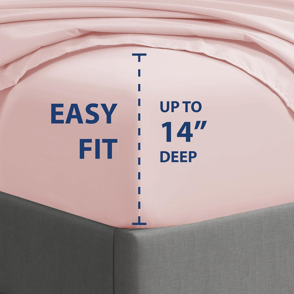 Essentials Ultra Soft Hypoallergenic Wrinkle Resistant Double Brushed Microfiber Bedding Sheet Set, Blush,3 Pcs Twin