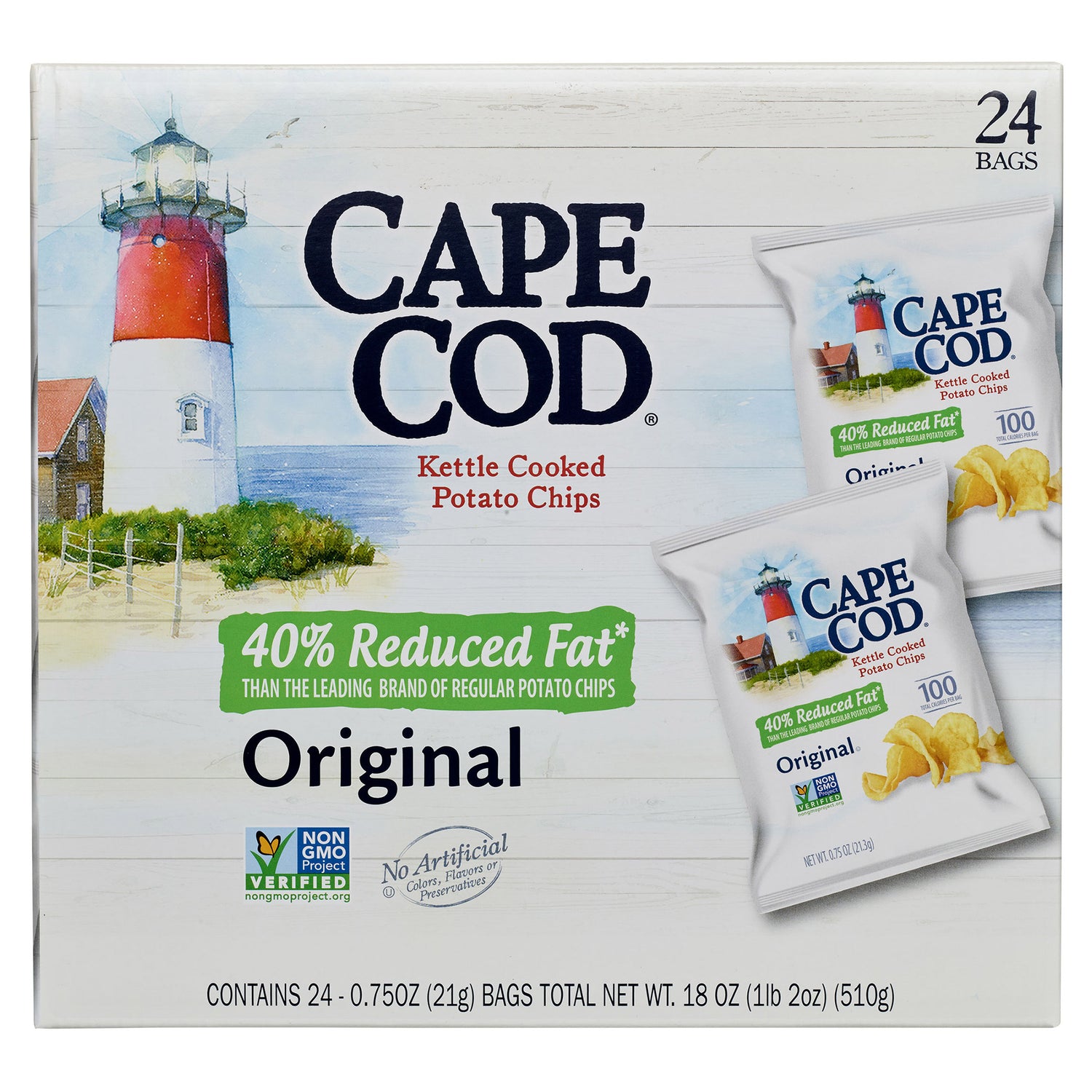 Cape Cod Kettle Cooked Potato Chips, Original, 0.75 Oz, 24-Count