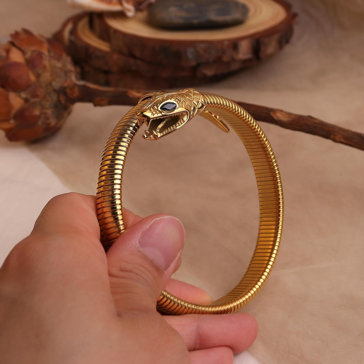 Snake Bangle Open Cuff Bracelet for Women | Cubic Zirconia, Stretch Bracelets, Sparkly, Cocktail, Evening Jewelry Gift