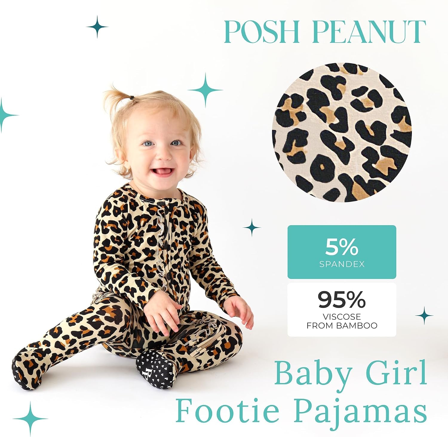 Posh Peanut Footie Pajamas for Baby Girls – Sleepers in Ultra-Soft Viscose from Bamboo with 2-Way Zipper & Ruffle Trim