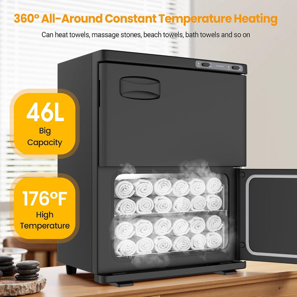 Hot Towel Warmer  46L Large Capacity Spa Towel Warmer with Double Cabinets for Salon, Barber Shop, Massage & Facial (Black)