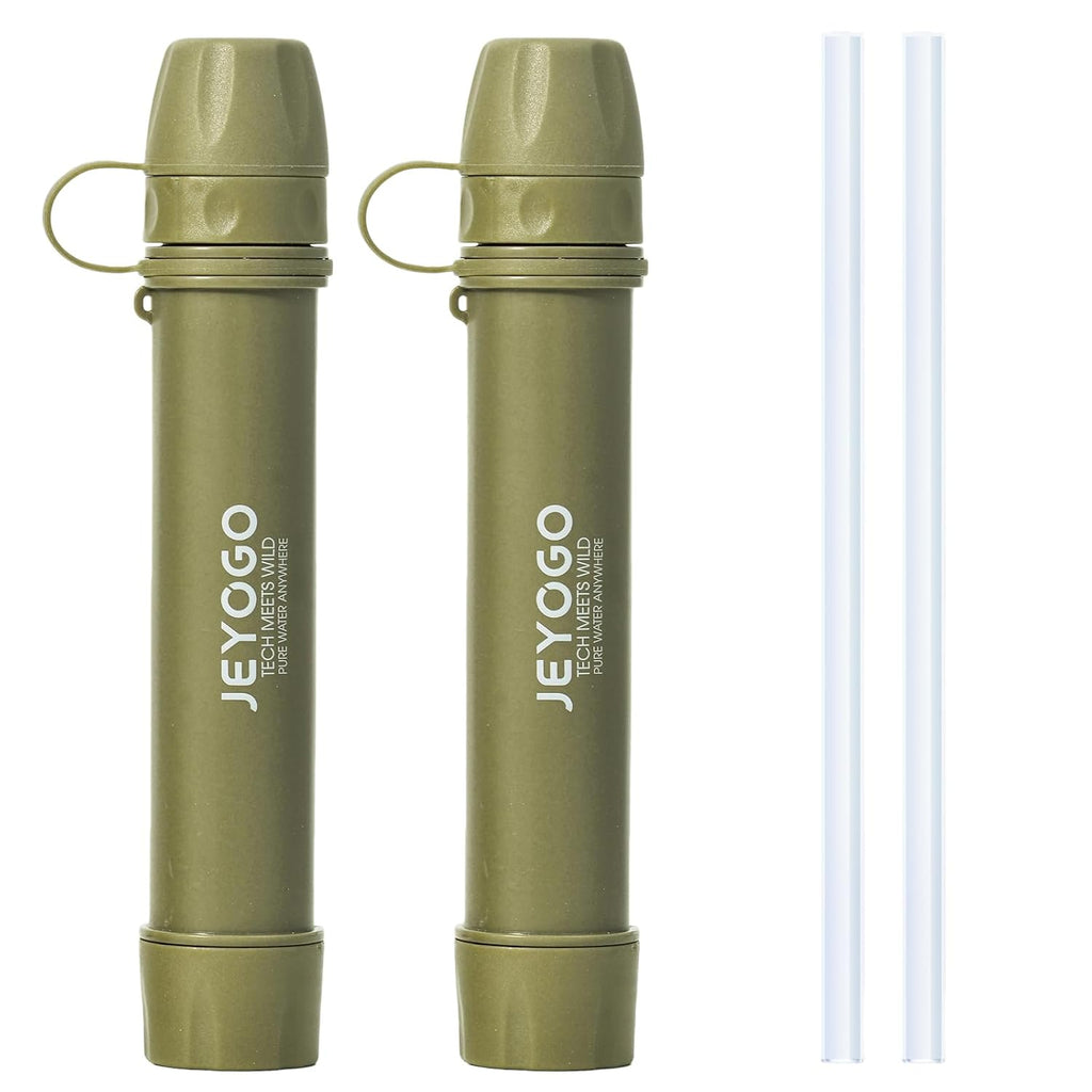 Survival Water Filter Straw - Portable Personal Water Purifier for Hiking, Camping & Bug Out Bag | Tactical Emergency Preparedness Gear, Wilderness Backpacking & Life Saving Equipment(2, Green)