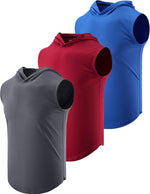 3-Pack Sleeveless Gym Hoodie for Men Workout Shirts, Muscle Hooded Tank Tops Athletic Apparel