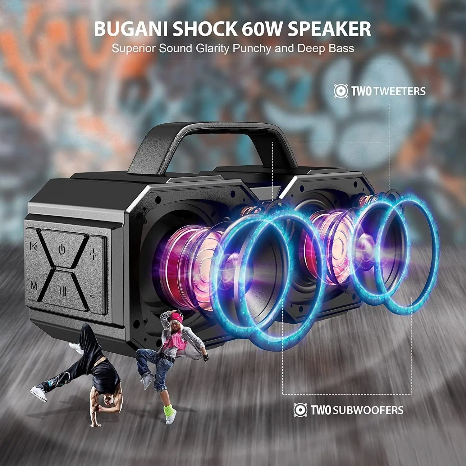 Bluetooth Speaker, Shock Portable Bluetooth Speaker, Bluetooth 5.3, Waterproof, Wireless Speakers, 60W Super Power, Outdoor Speaker, Black(New Model)