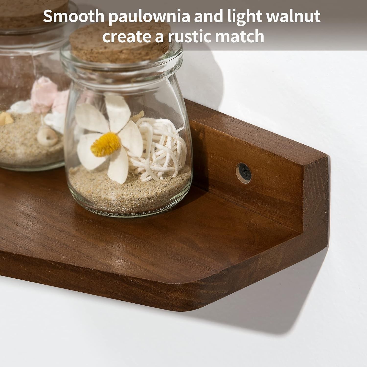 Floating Nightstand Set of 2 Walnut Bedside Shelf for Small Spaces | Wall Mounted Bedside Table with Cable Hole, Wooden Versatile Storage Organizer for Bedroom, Trapezoidal Design, Space Saving