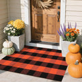 Halloween Buffalo Plaid Outdoor Rug, Fall Decor Front Porch Rug | 2'4" X 3'7" Black and Orange Washable Thanksgiving Layered Door Mat, Cotton Woven Fall Entryway Rugs for Kitchen Patio
