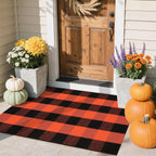 Halloween Buffalo Plaid Outdoor Rug, Fall Decor Front Porch Rug | 2'4" X 3'7" Black and Orange Washable Thanksgiving Layered Door Mat, Cotton Woven Fall Entryway Rugs for Kitchen Patio
