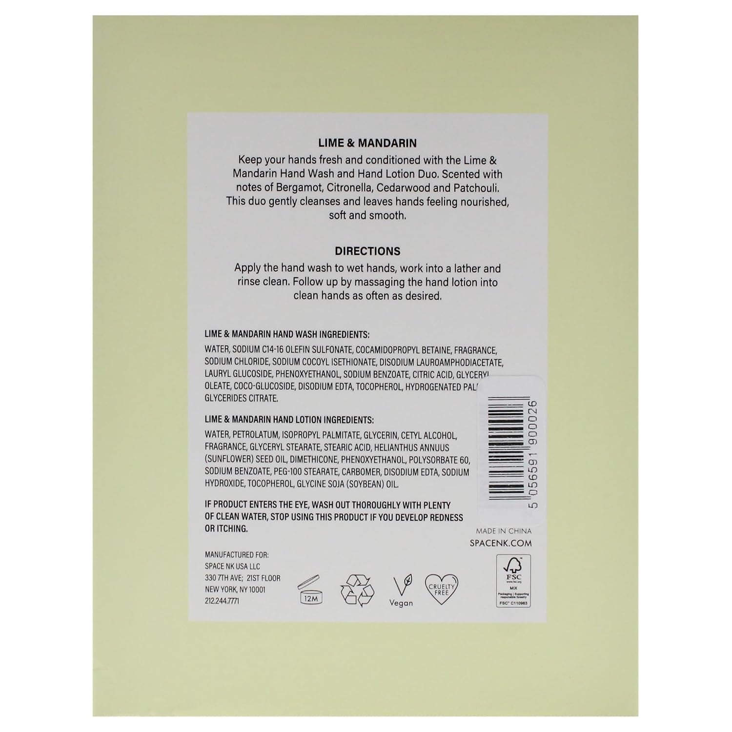 Spacenk  Lime and Mandarin Hand Wash and Lotion Duo - Hydrating, Nourishing for Soft Hands - Vegan, Cruelty Free for All Skin Types - 2 Pc