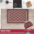 Kitchen Rugs Non Slip Washable Kitchen Mat, Red, 32X48In | Washable Easy Care Kitchen Rug, Absorbent Kitchen Mats for Floor, Stain Resistant Durable Rugs for Kitchen