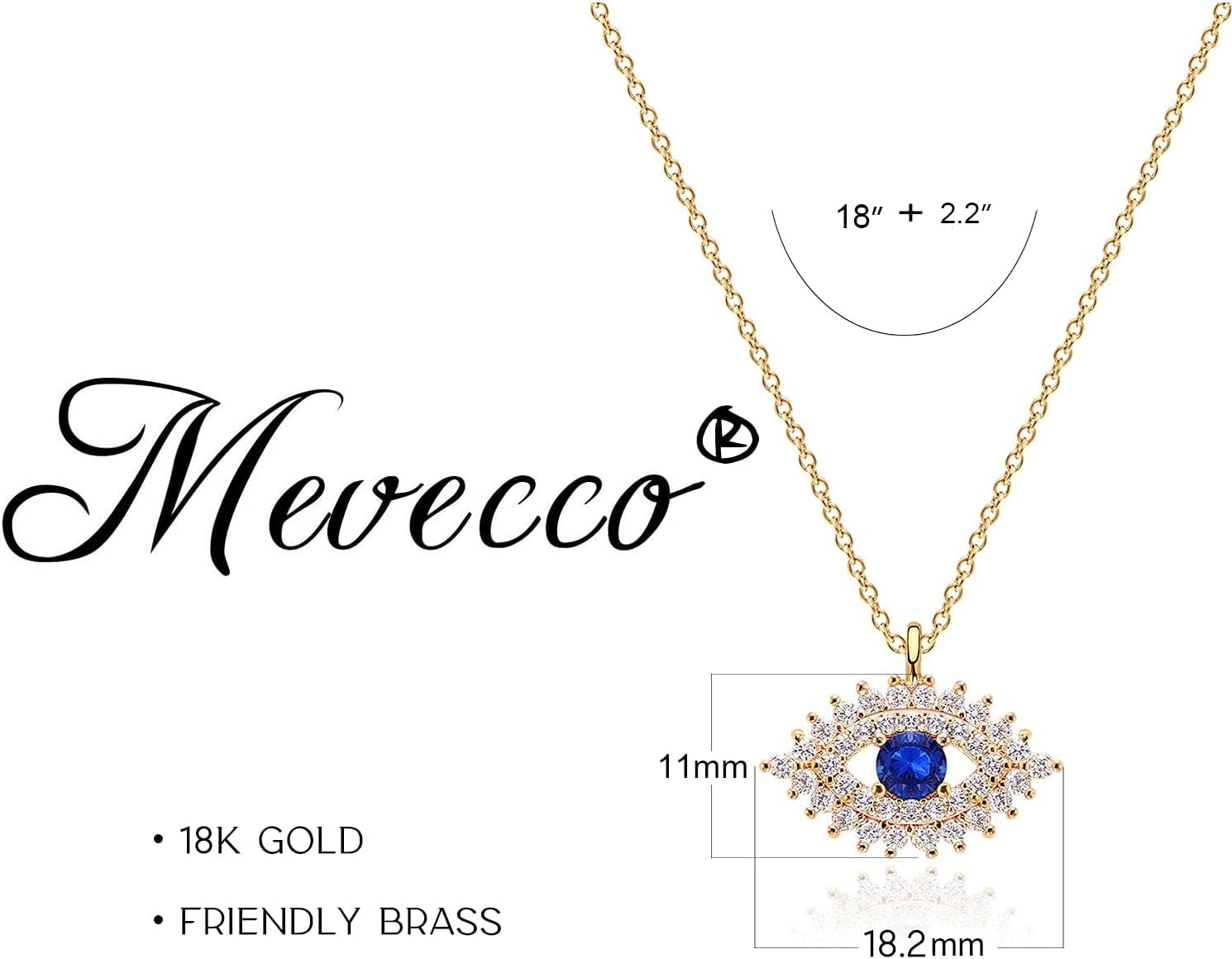 Gold Dainty Evil Eye Necklace for Women 18K Gold Plated Cute Delicate Solitaire Cubic Zirconia Boho Protection Evil Eye Minimalist Simple Necklace