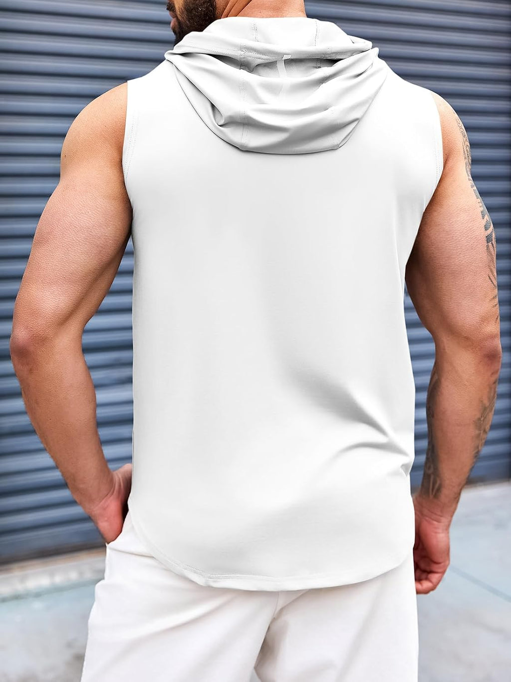 Mens Workout Hooded Tank Tops Gym Sleeveless Hoodies Bodybuilding Cut off Muscle T-Shirts White, X-Large