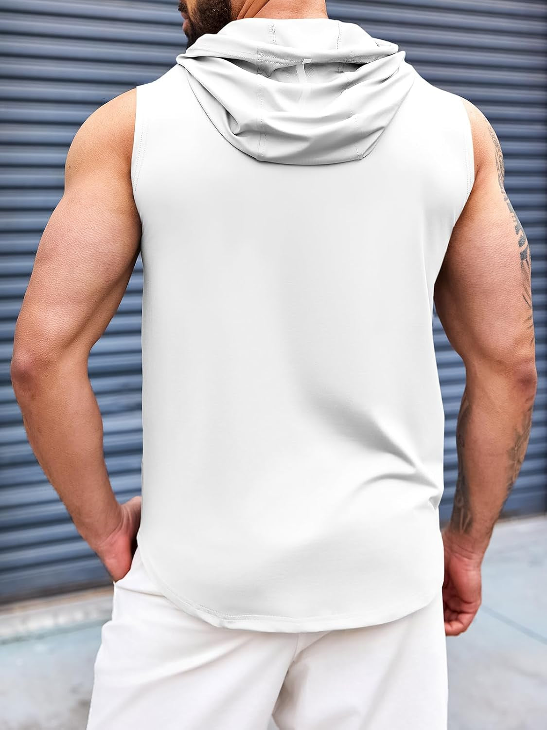 Mens Workout Hooded Tank Tops Gym Sleeveless Hoodies Bodybuilding Cut off Muscle T-Shirts White, X-Large