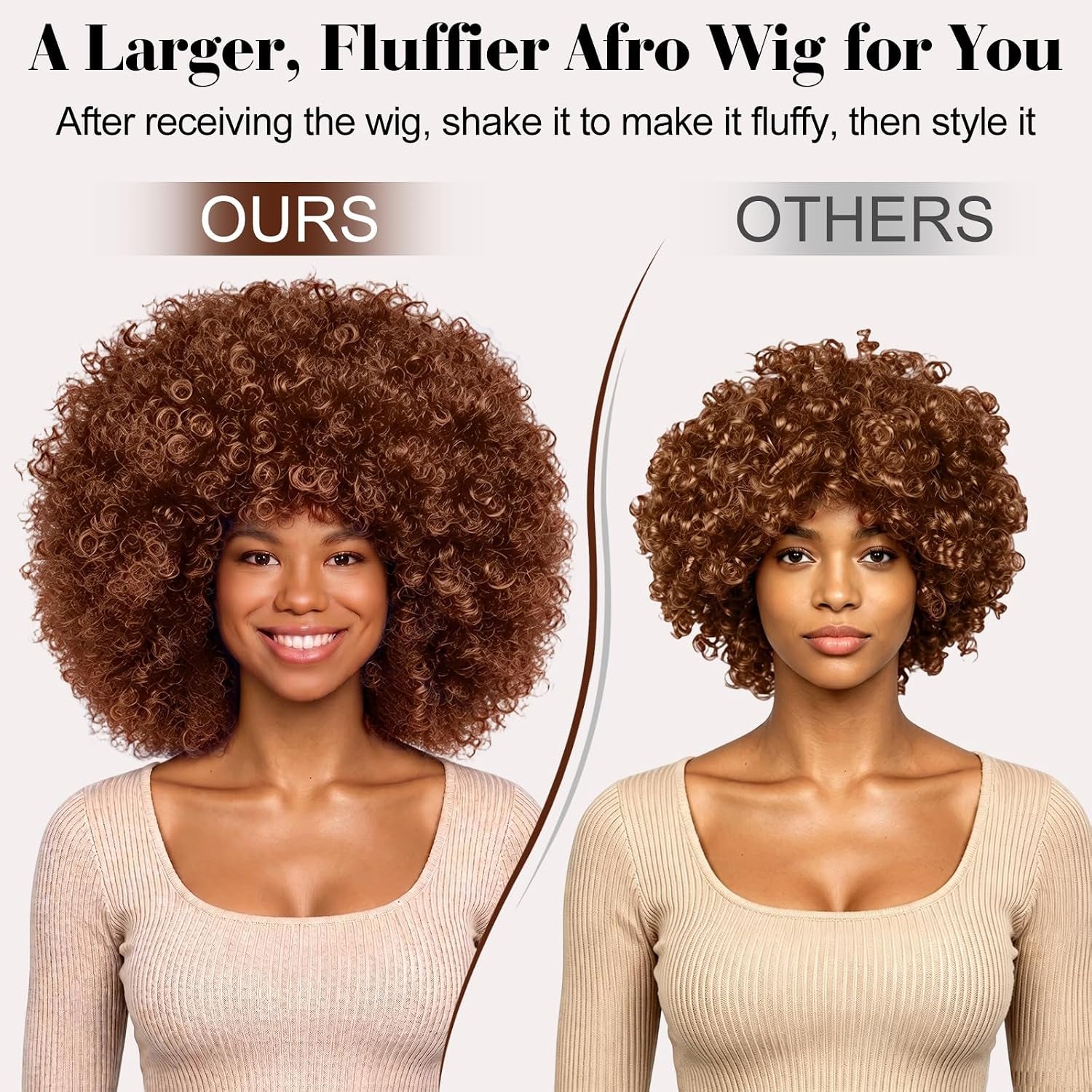 Brown Curly Afro Wig Heart Sunglasses for Women Men, Large Fluffy Funny Disco Afro Wigs Short Party Synthetic Hair with Bangs Hair Net 70S Outfits for Women Bachelorette Party Night Club