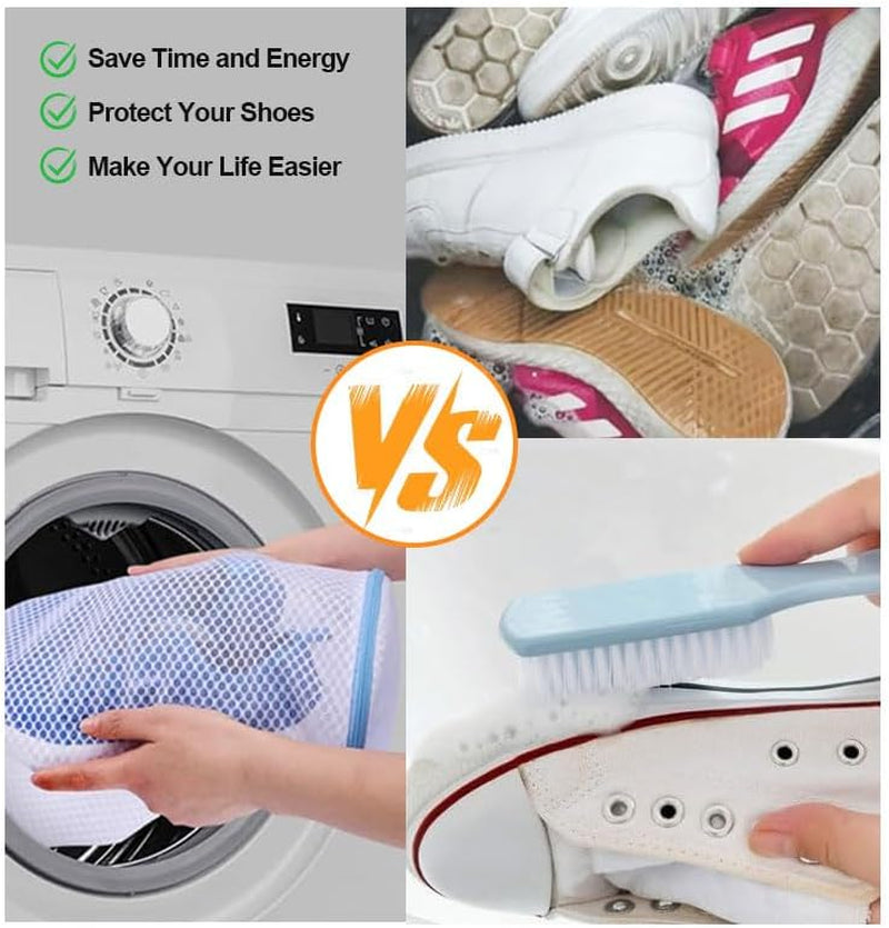 Shoes Wash Bags, Laundry Shoe Mesh Bag with Zipper for Washing and Drying Machine, Reusable and Durable Reinforced Shoe Cleaning Bag, Shoe Cleaning Laundry Bag for Gym Shoes, Sneaker, Slipper-White