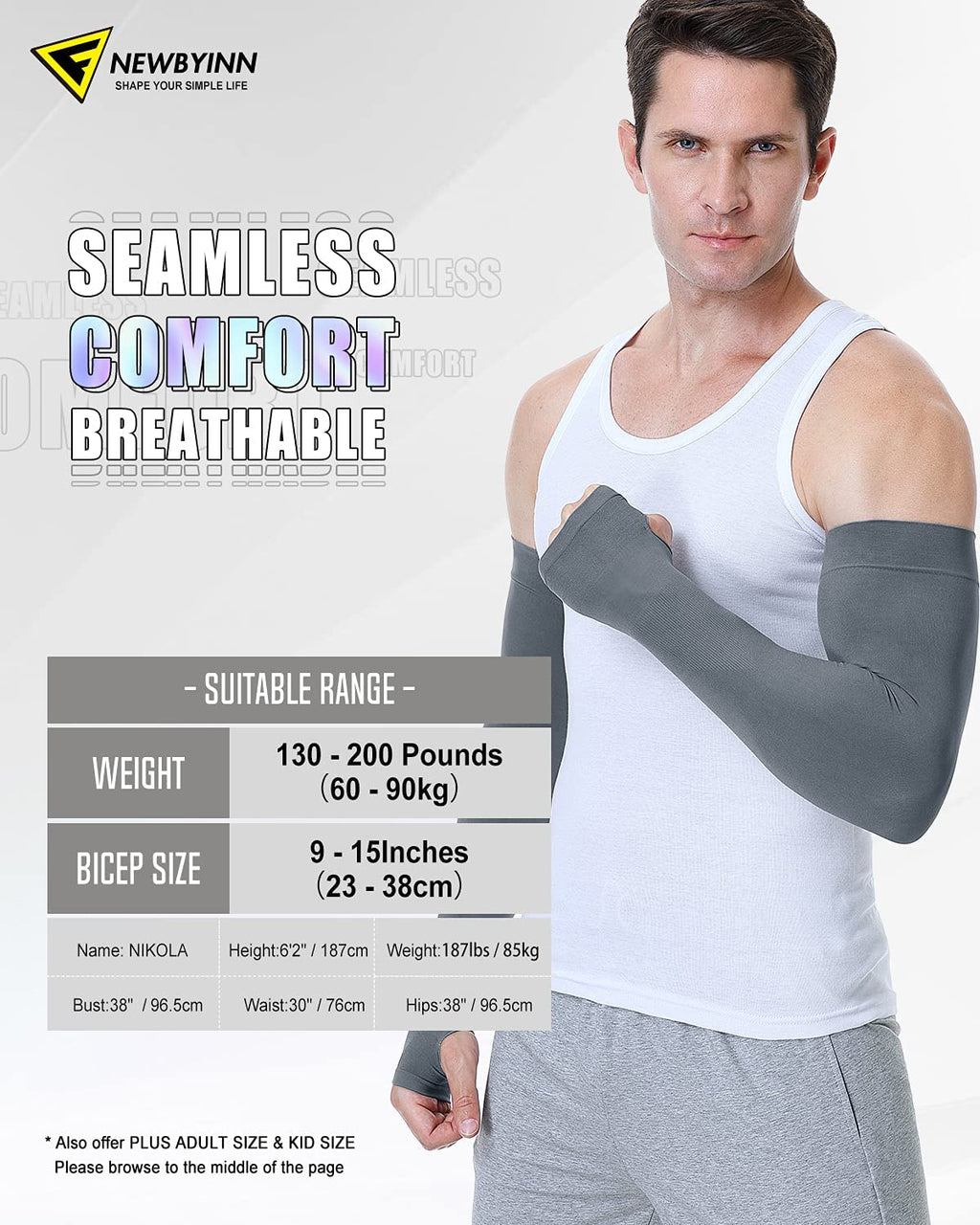 UV Sun Protection Arm Sleeves with Thumb Hole for Men Women Youth, Cooling Sleeve to Cover Tattoo, Mid-Compression