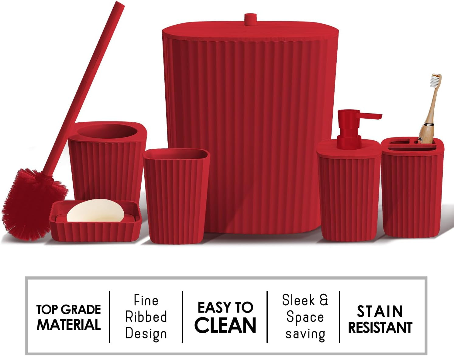 Bathroom Set - Christmas Bathroom Sets, Xmas Bathroom Accessories Set, Christmas Bathroom Decor, 6PC Bathroom Accessory Set with Toilet Brush, Trash Can & Soap Dispenser