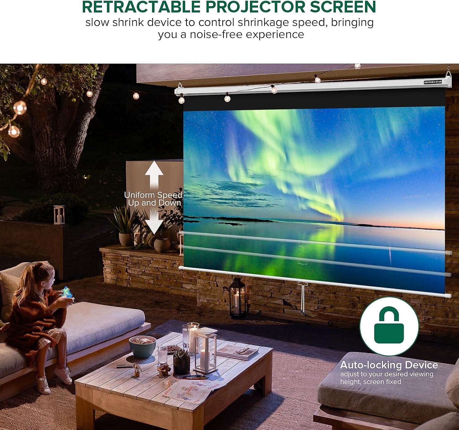 100 Inch Projector Screen Pull Down, 3 Layers PVC Auto-Locking Manual Pull down Projector Screen Retractable, 16:9 Portable Screen Indoor Outdoor - Home Theater Office Education