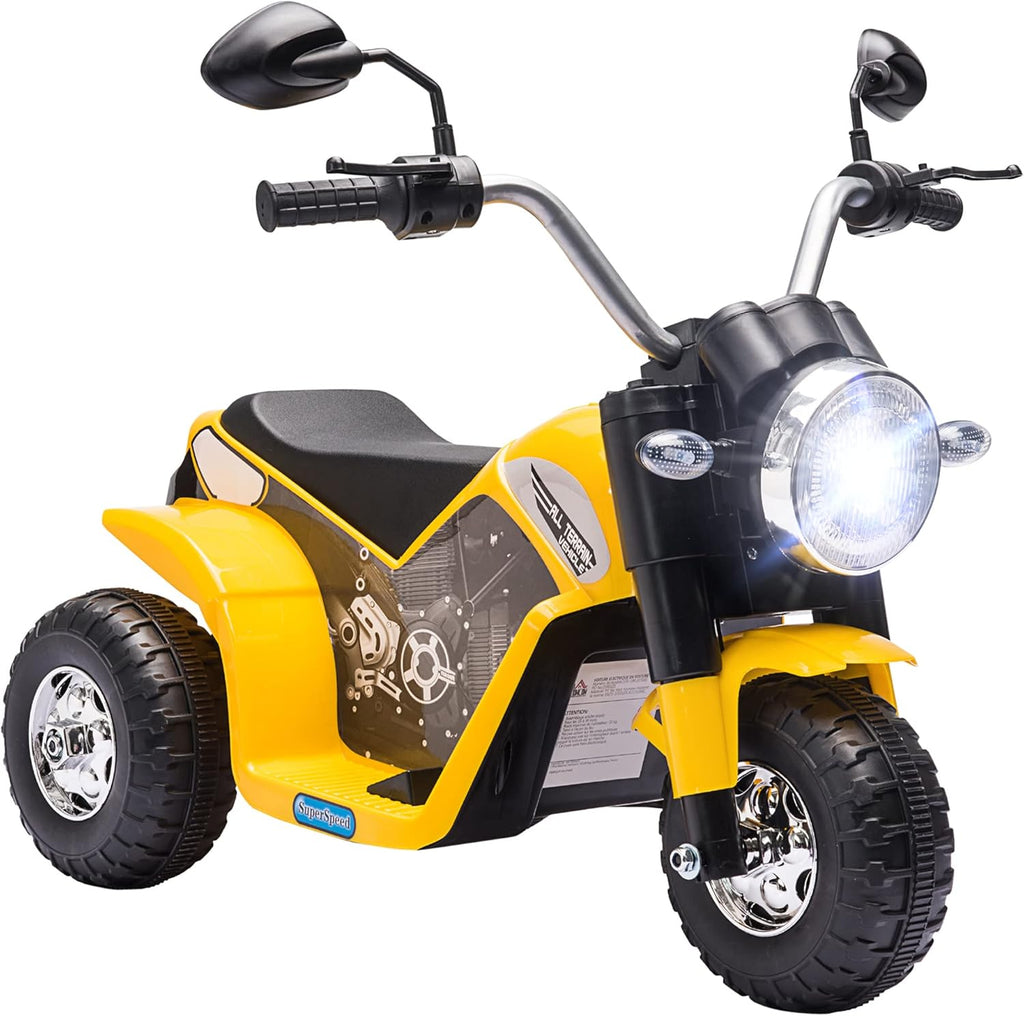 Electric Motorcycle for Kids 6V Ride-On 3-Wheels 18-36 M Yellow | Battery Powered, Dirt Bike, Motorbike, Horn, Headlights, Realistic Sounds Speed