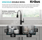 KRAUS Premier 32-Inch Undermount 50/50 Double Bowl 18-Gauge Stainless Steel Kitchen Sink with Strainers (X2), KBU22