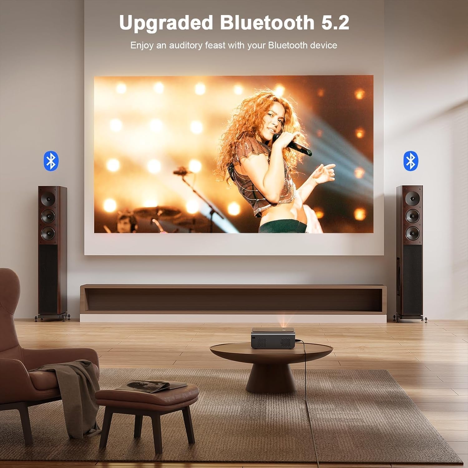 [Officially-Licensed APP] 4K Smart Projector with Wifi and Bluetooth, Auto Focus & Keystone,  Native 1080P Portable Outdoor Projector, Mini Movie Proyector for Bedroom/Home
